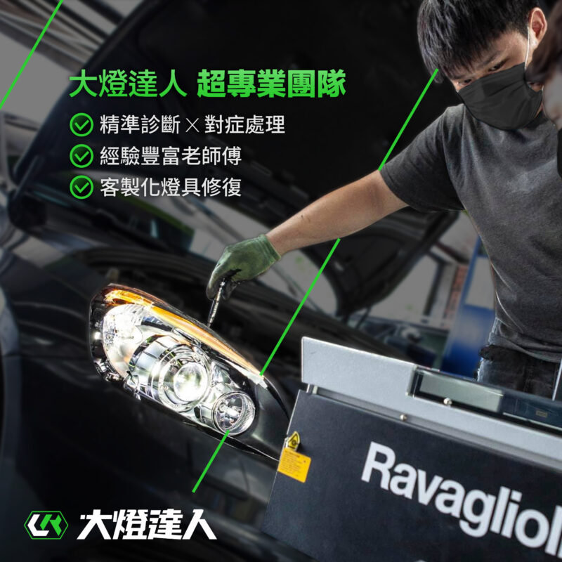 大燈達人採用義大利 Ravagliolo S.p.A. 頂級驗光儀，檢查車燈的切線水平、高度是否符合標準